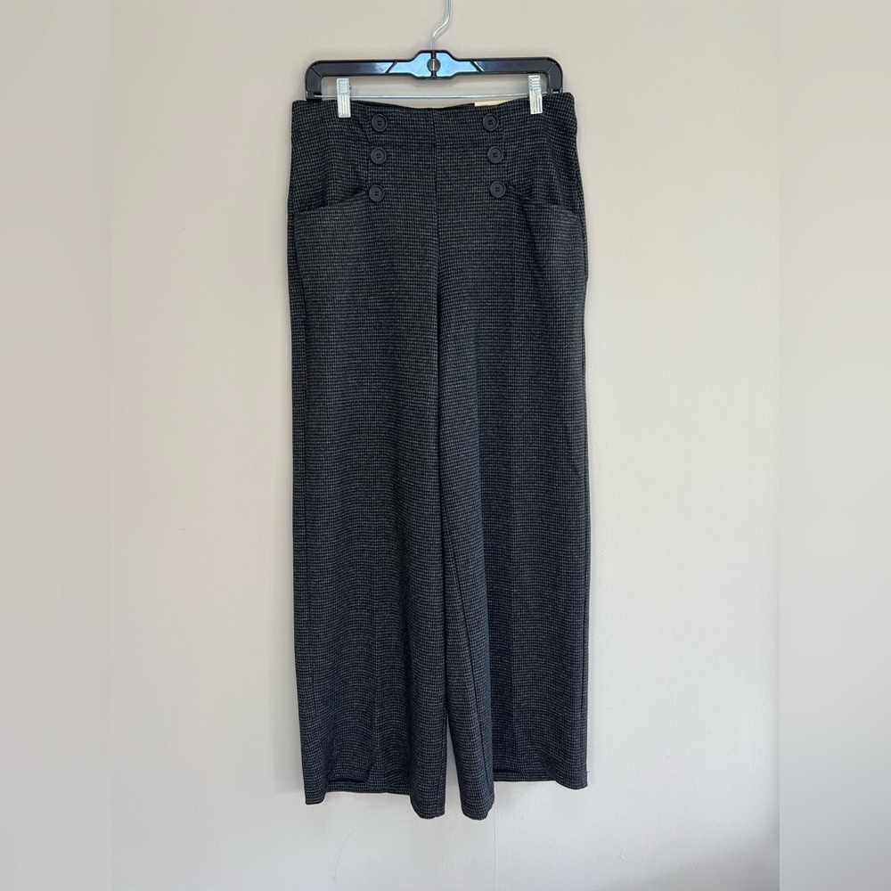 Max Studio NWT Sailor Wide Leg High Rise Pant in Black/ Grey Houndstooth, L - Picture 2 of 12